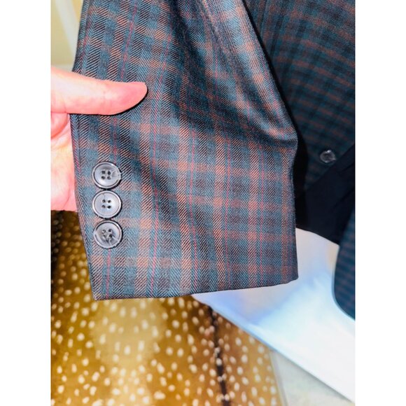 Lawman Classics Navy Maroon Plaid Lightweight Wool Blend Suit Jacket Blazer 42 - Picture 7 of 9